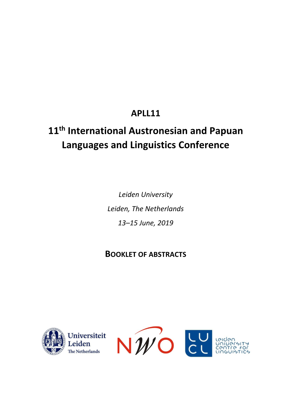 11Th International Austronesian and Papuan Languages and Linguistics Conference