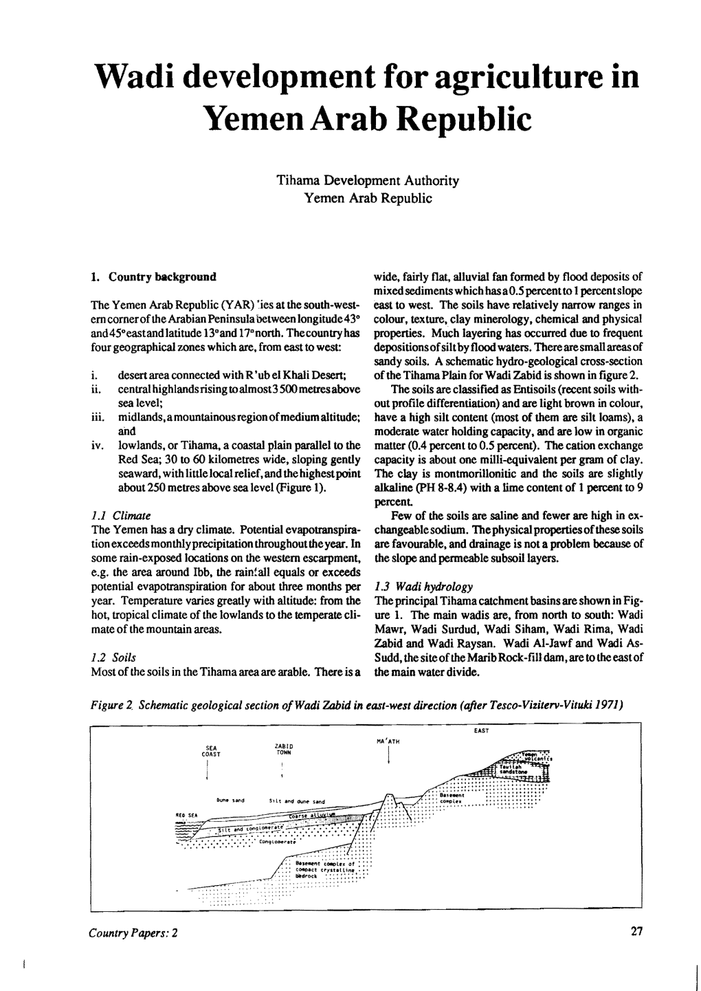 Wadi Development for Agriculture in the Yemen Arab Repulbic