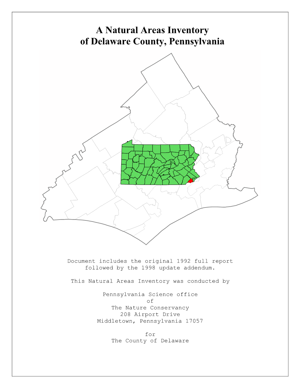 A Natural Areas Inventory of Delaware County, Pennsylvania