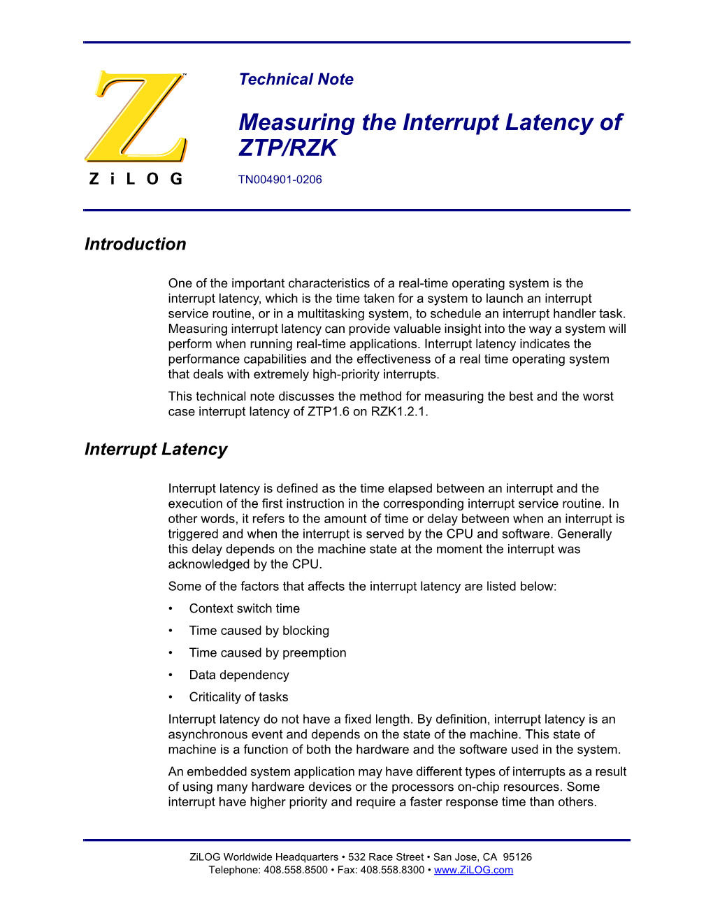 Interrupt Latency of ZTP/RZK