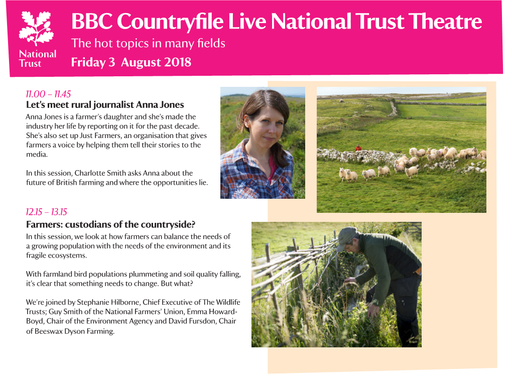 BBC Countryfile Live National Trust Theatre the Hot Topics in Many Fields Friday 3 August 2018