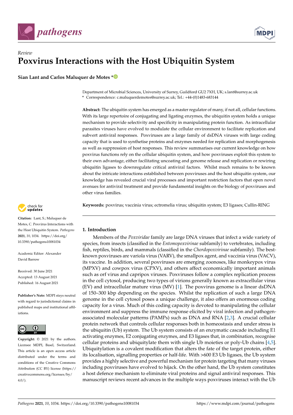 Poxvirus Interactions with the Host Ubiquitin System