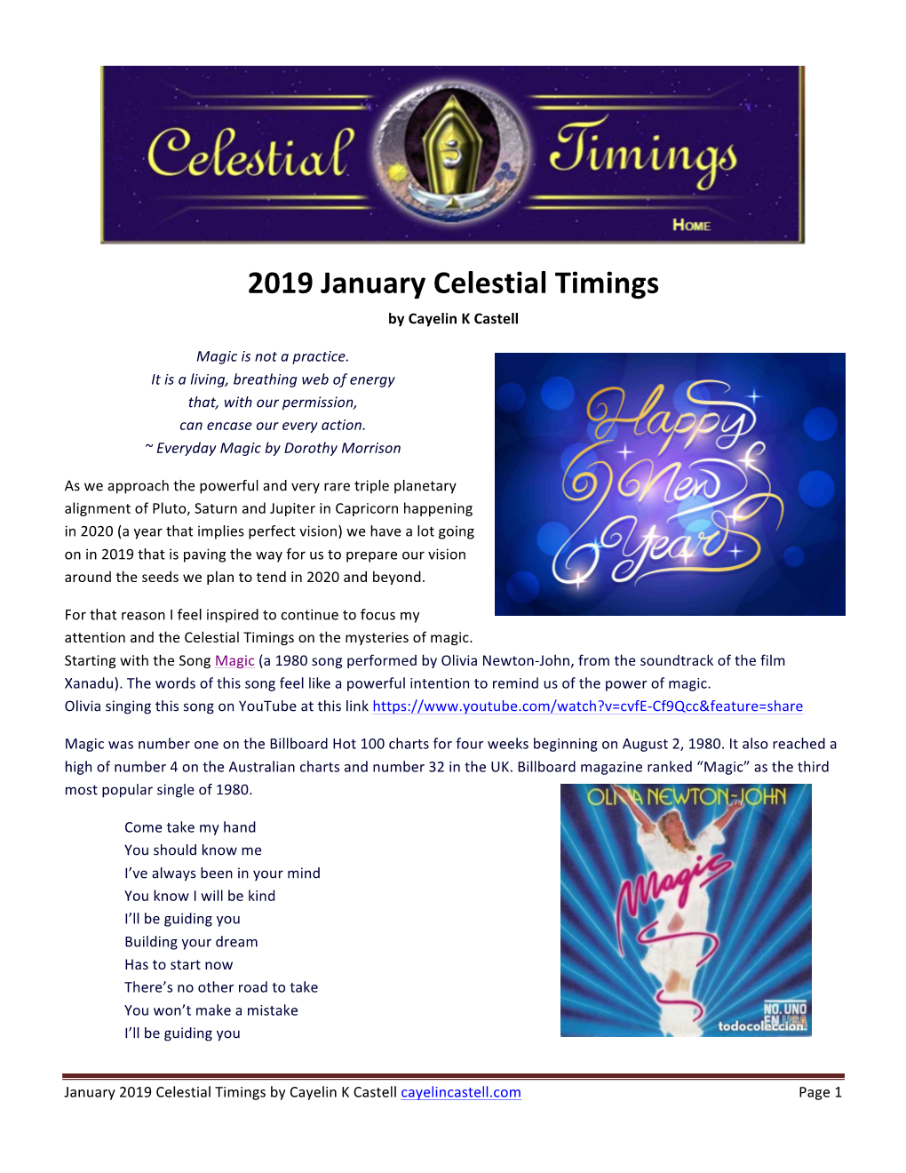 2019 January Celestial Timings by Cayelin K Castell