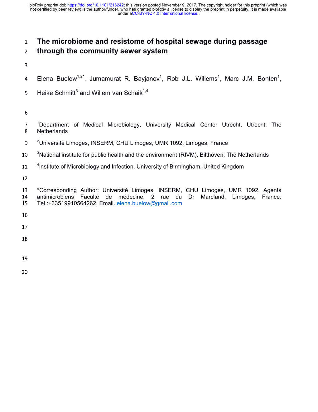 The Microbiome and Resistome of Hospital Sewage During Passage 2 Through the Community Sewer System