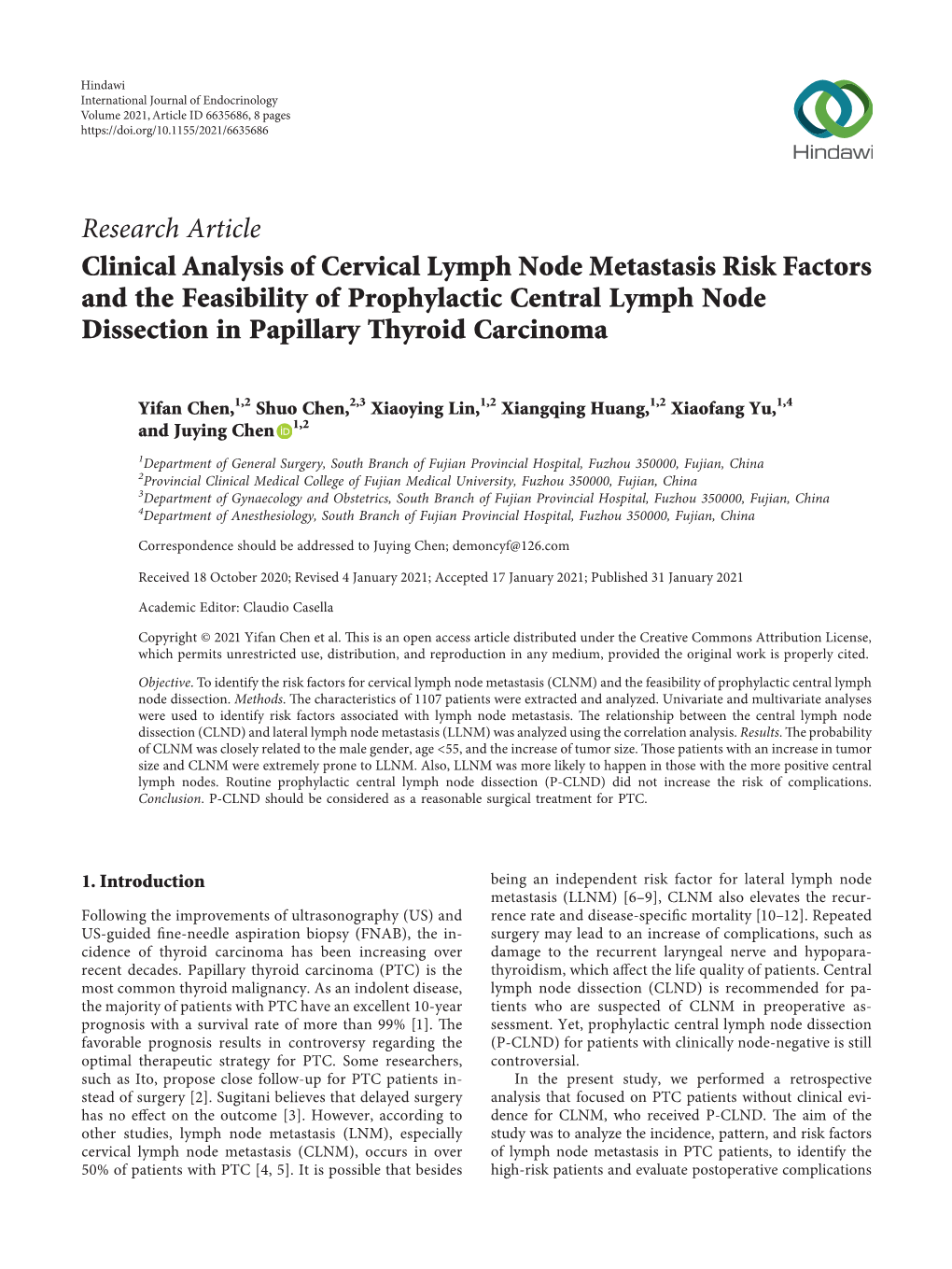 Clinical Analysis of Cervical Lymph Node Metastasis Risk Factors and the Feasibility of Prophylactic Central Lymph Node Dissection in Papillary Thyroid Carcinoma