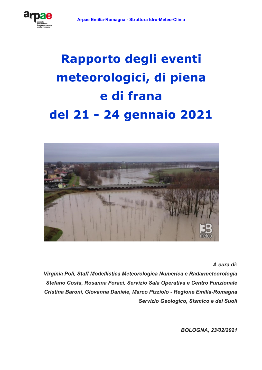 Rapporto Degli Eventi Meteorologici, Di Piena E Di Frana Del 21 - 24 Gennaio 2021