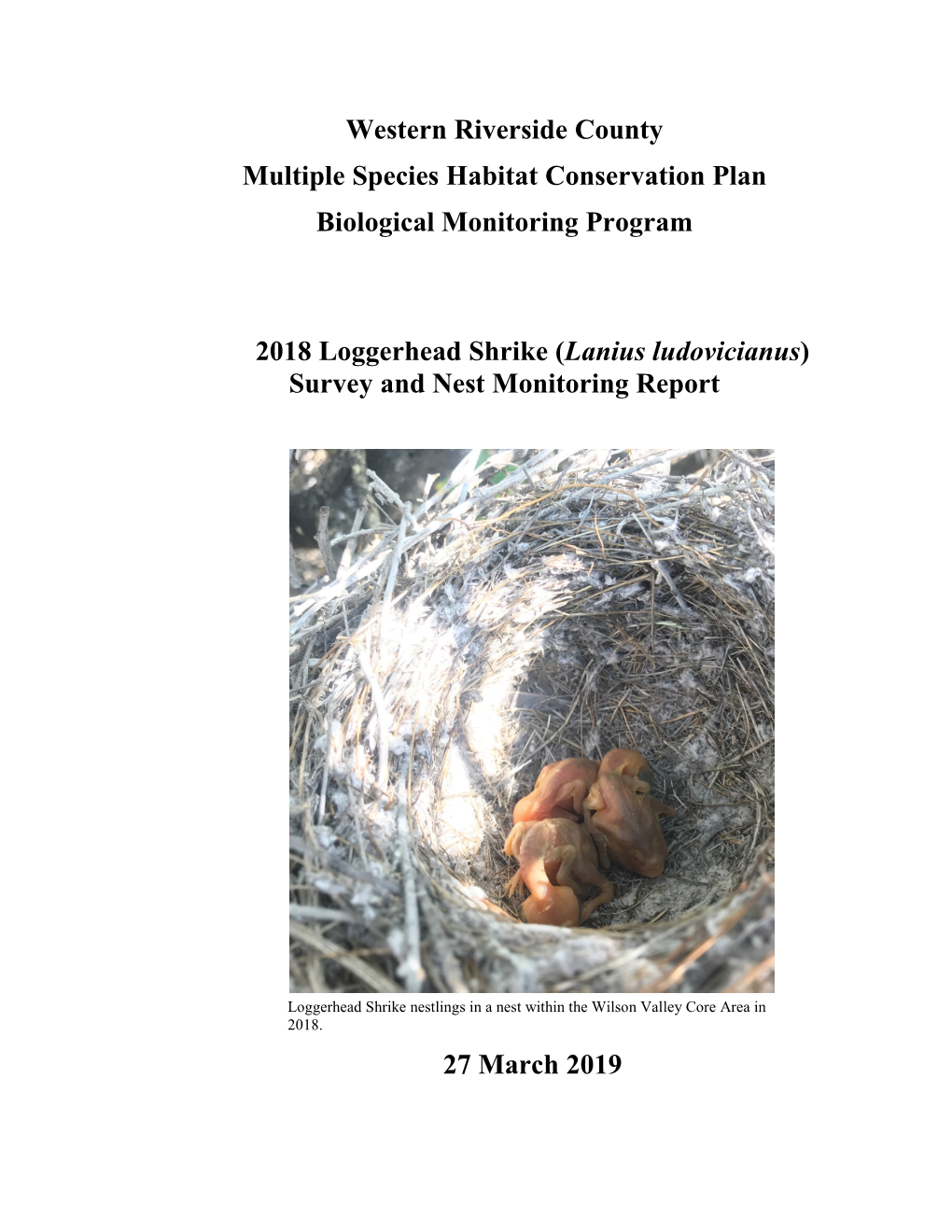 Loggerhead Shrike Survey Report 2018