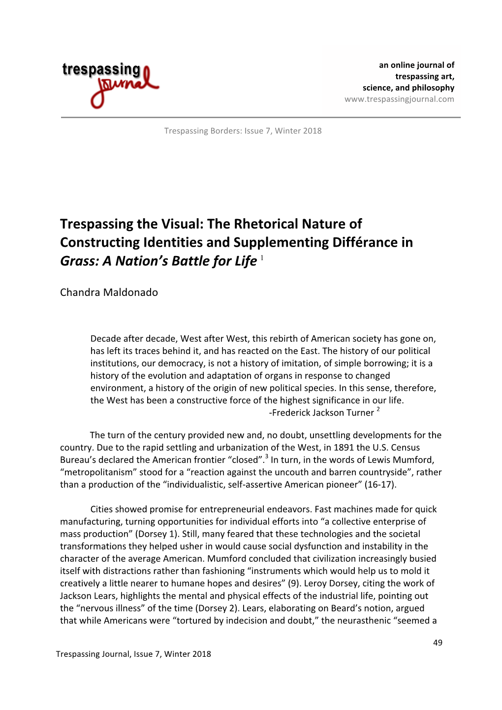 The Rhetorical Nature of Constructing Identities and Supplementing Différance in Grass: a Nation’S Battle for Life 1