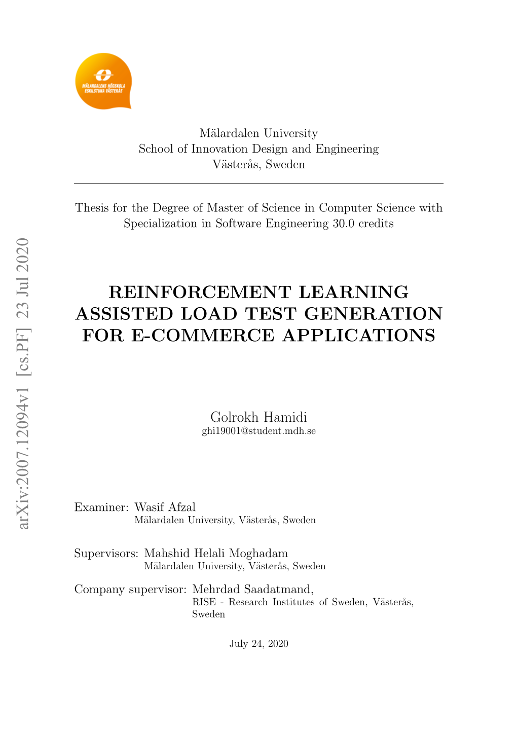 Reinforcement Learning Assisted Load Test Generation for E-Commerce Applications