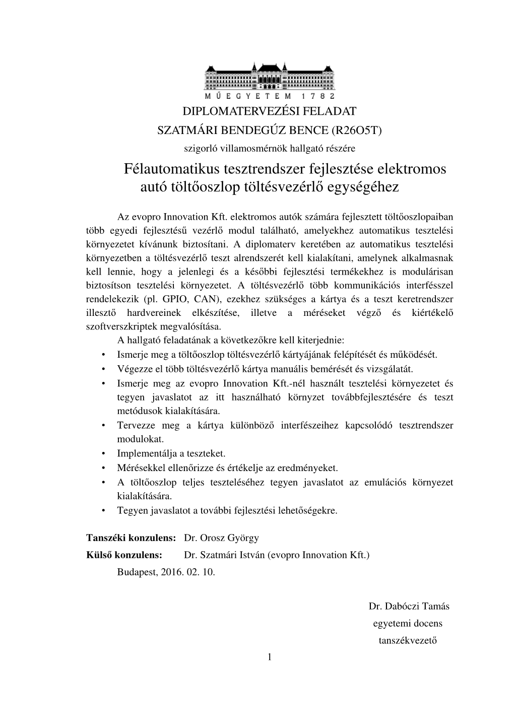 Félautomatikus Tesztrendszer Fejlesztése Elektromos Autó Tölt Őoszlop Töltésvezérl Ő Egységéhez