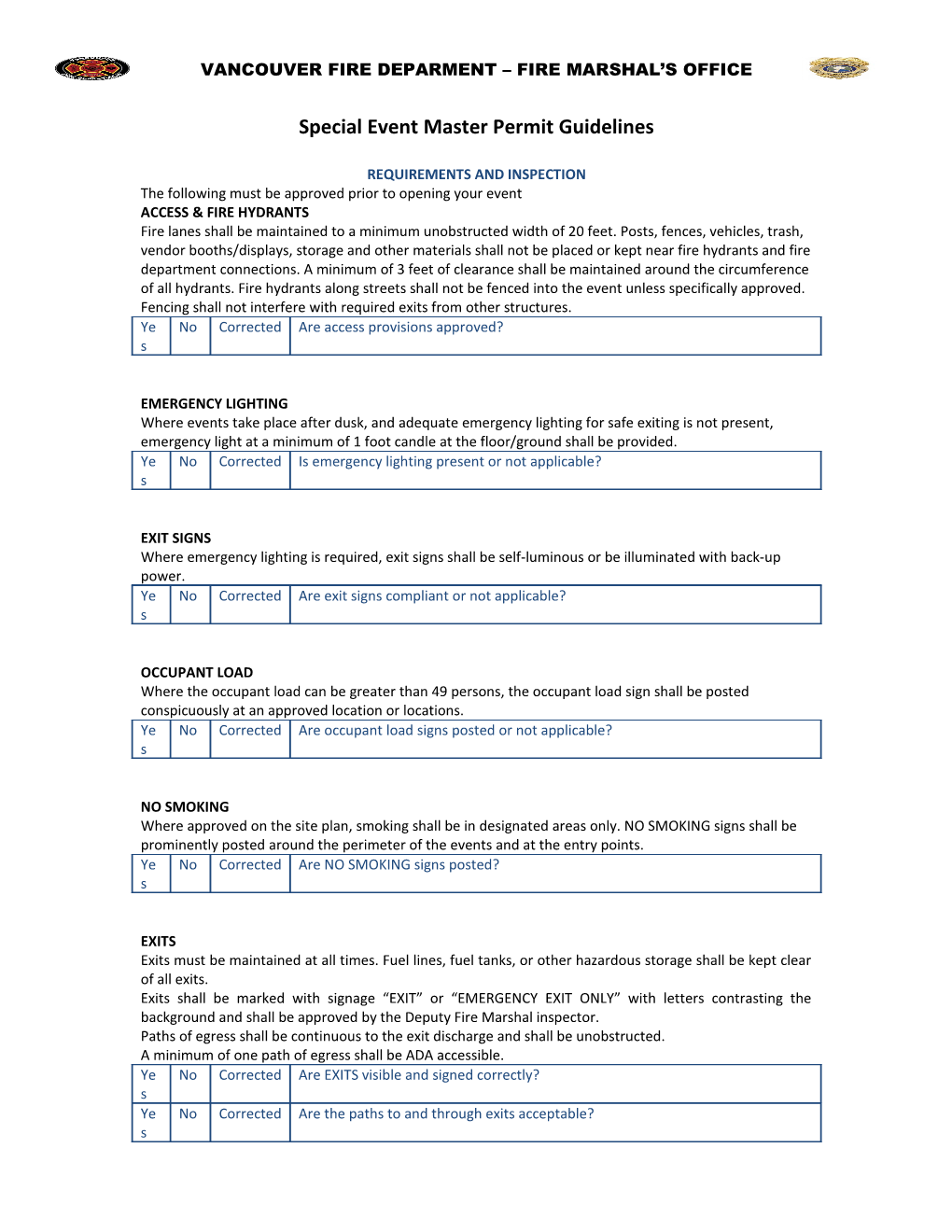 Special Event Master Permit Guidelines