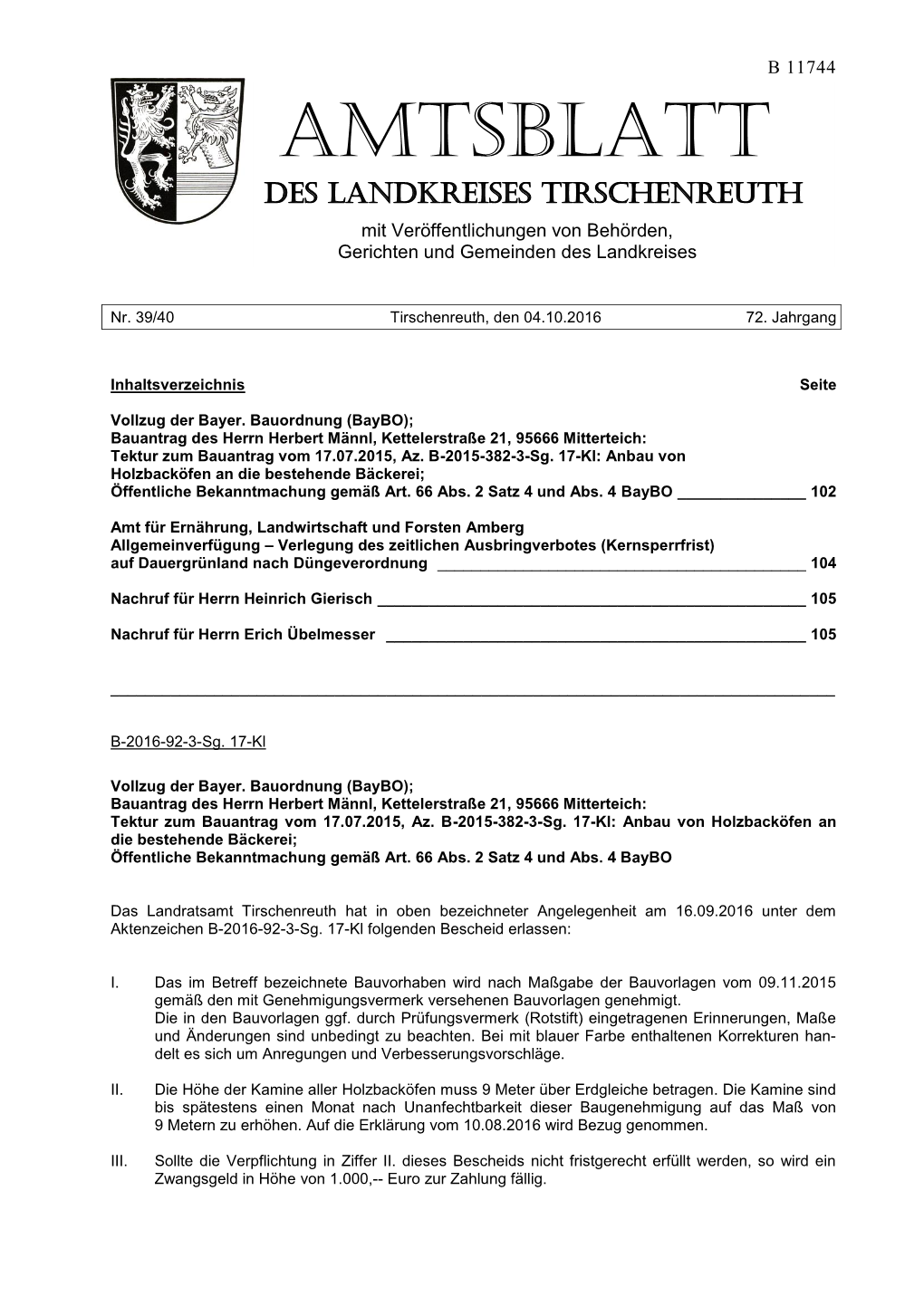 Amtsblatt Des Landkreises Tirschenreuth