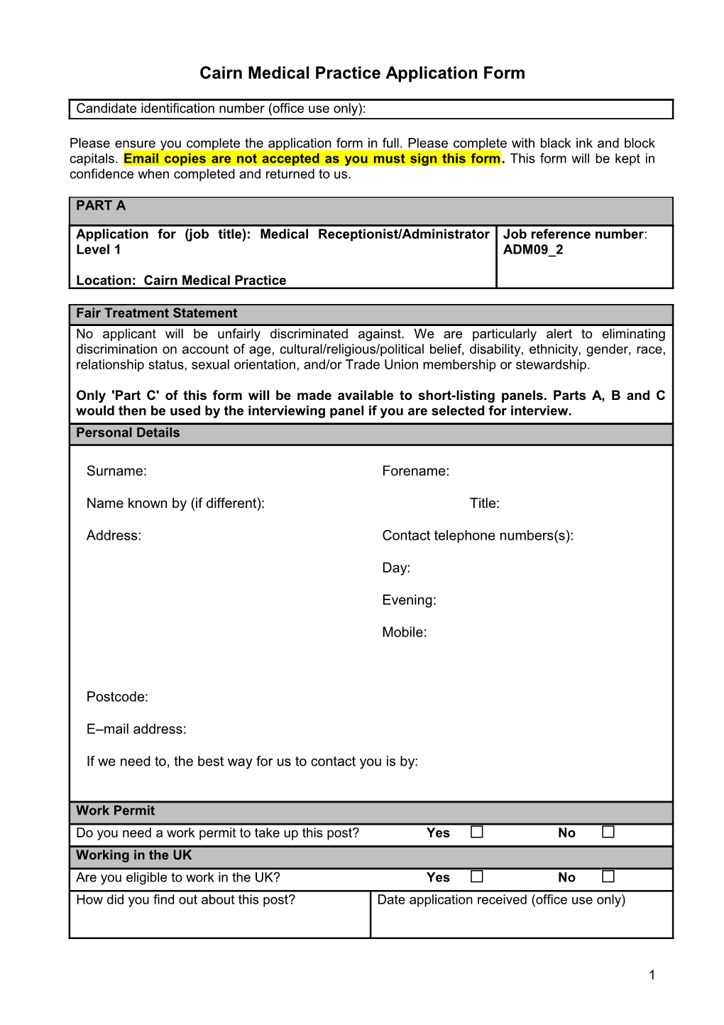 Candidate Identification Number (Office Use Only)