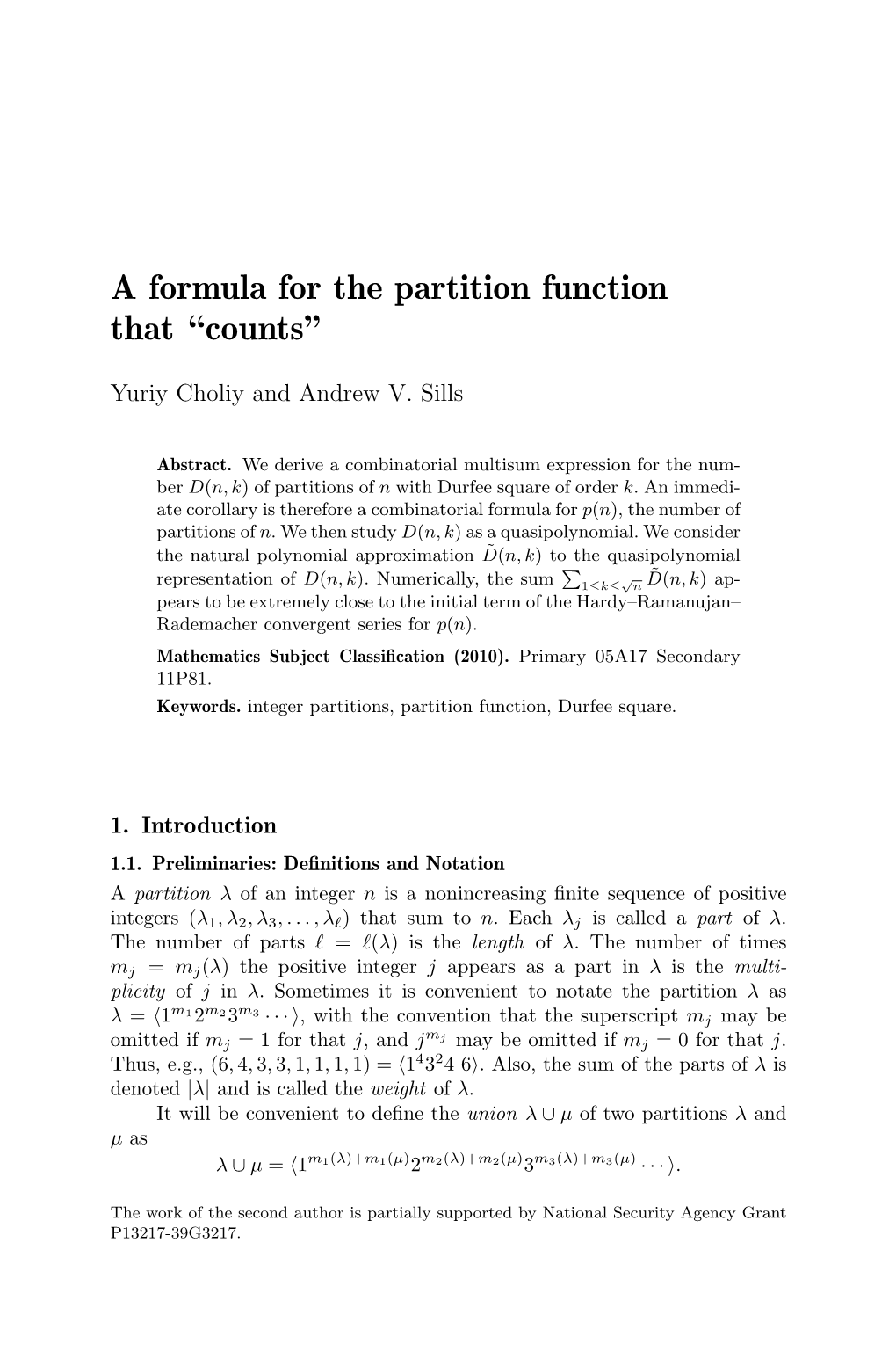 A Formula for the Partition Function That “Counts”