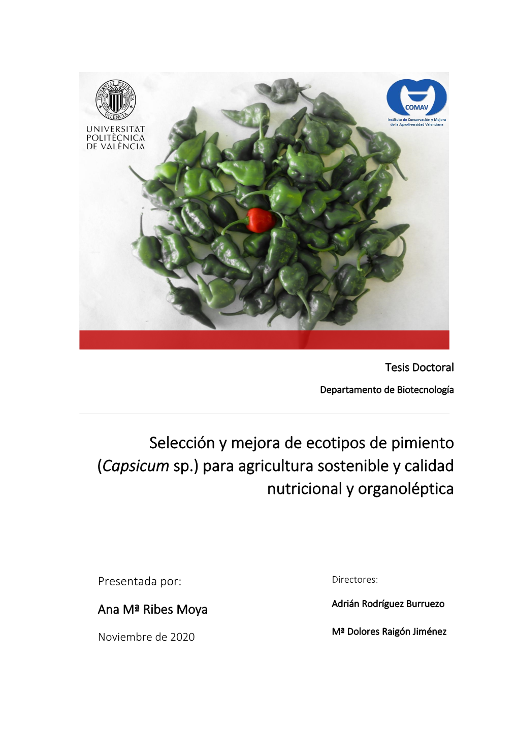 Selección Y Mejora De Ecotipos De Pimiento (Capsicum Sp.) Para Agricultura Sostenible Y Calidad Nutricional Y Organoléptica
