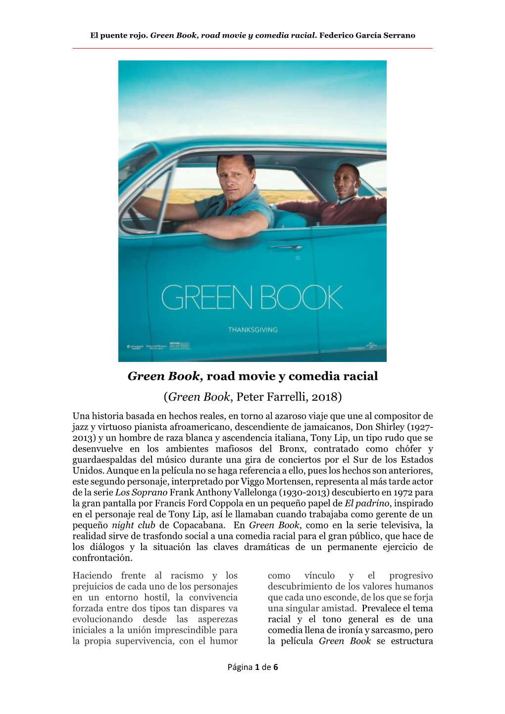Green Book, Road Movie Y Comedia Racial
