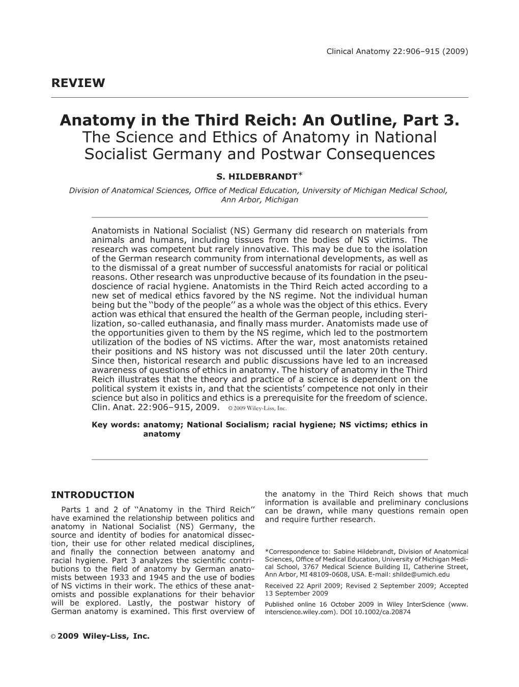 Anatomy in the Third Reich: an Outline, Part 3