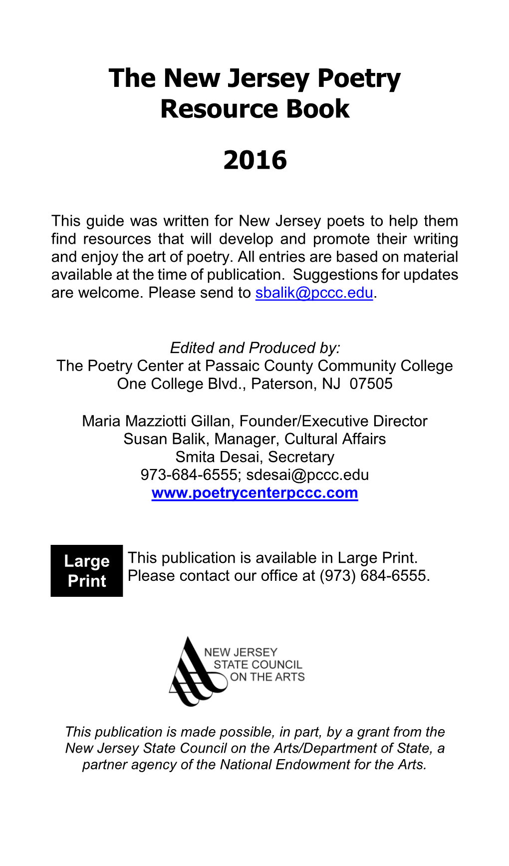 The New Jersey Poetry Resource Book 2016