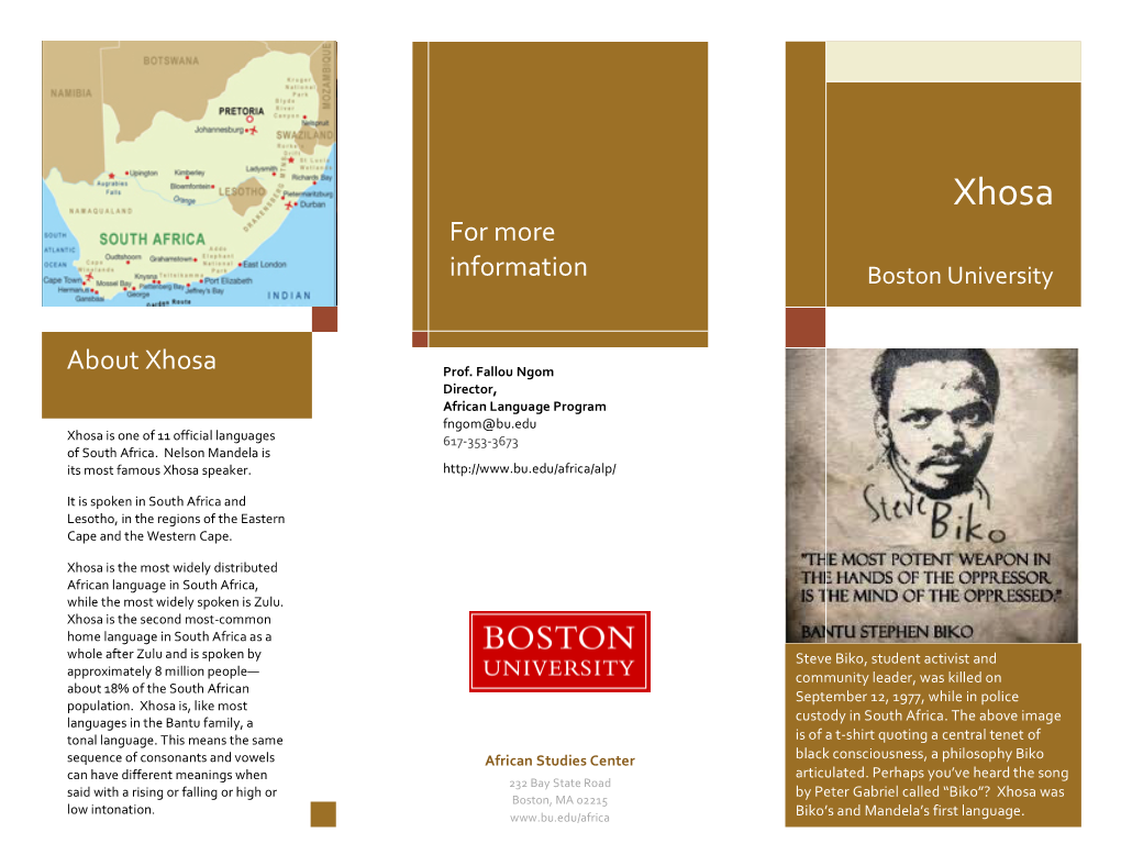 Xhosa for More Information Boston University