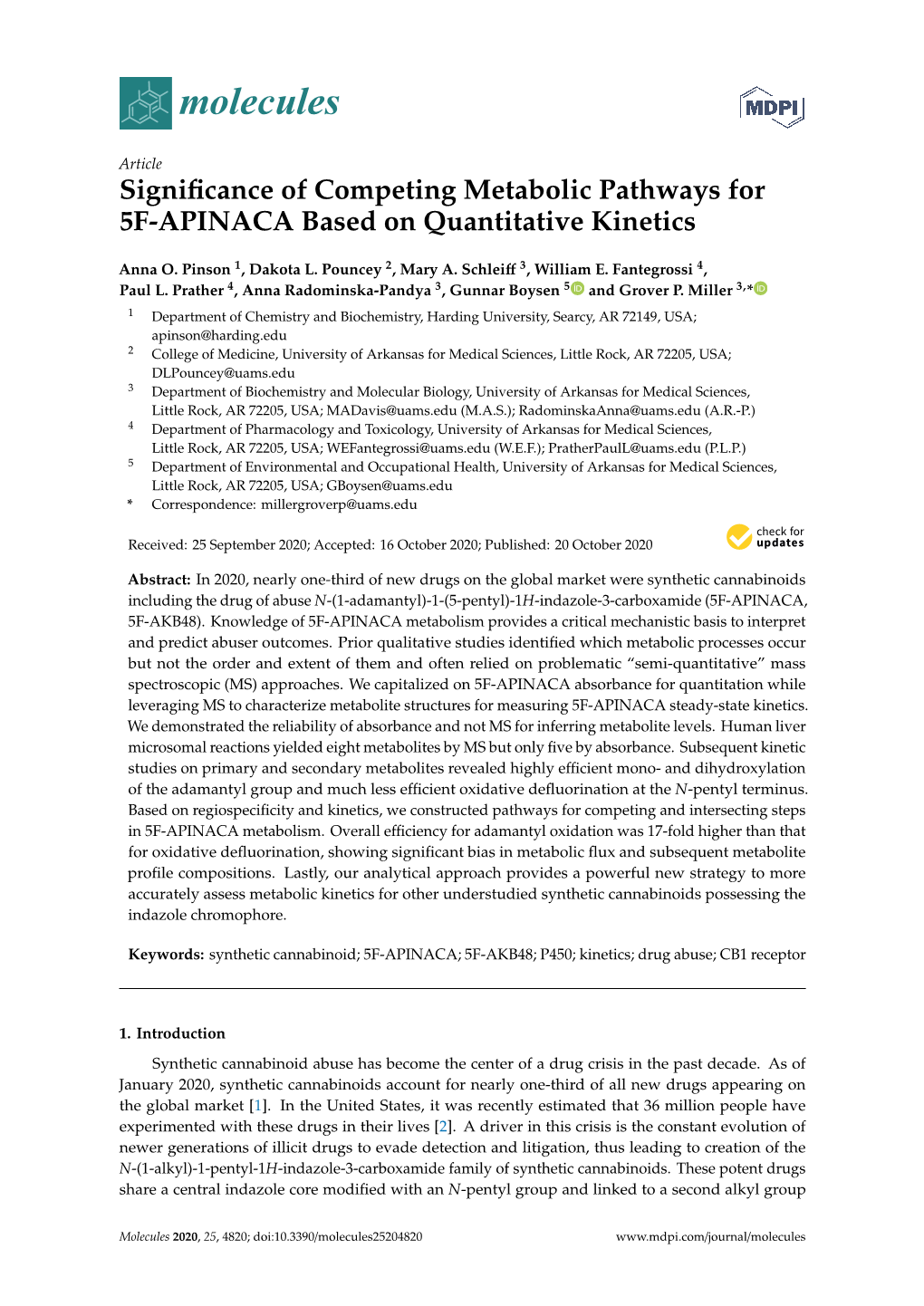 Significance of Competing Metabolic Pathways for 5F-APINACA Based