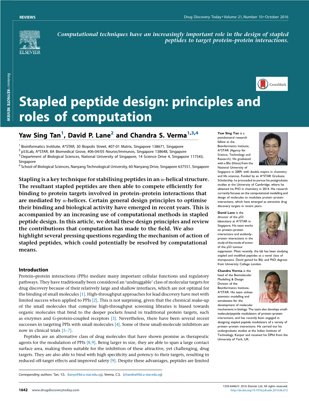 Stapled Peptide Design: Principles and Roles of Computation