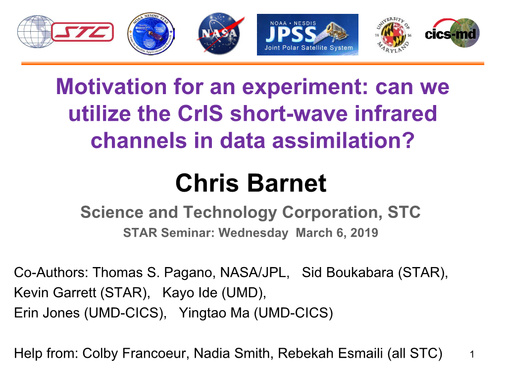 Chris Barnet Science and Technology Corporation, STC STAR Seminar: Wednesday March 6, 2019