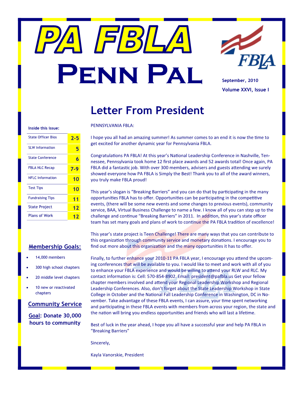 Penn Pal September, 2010 Volume XXVI, Issue I