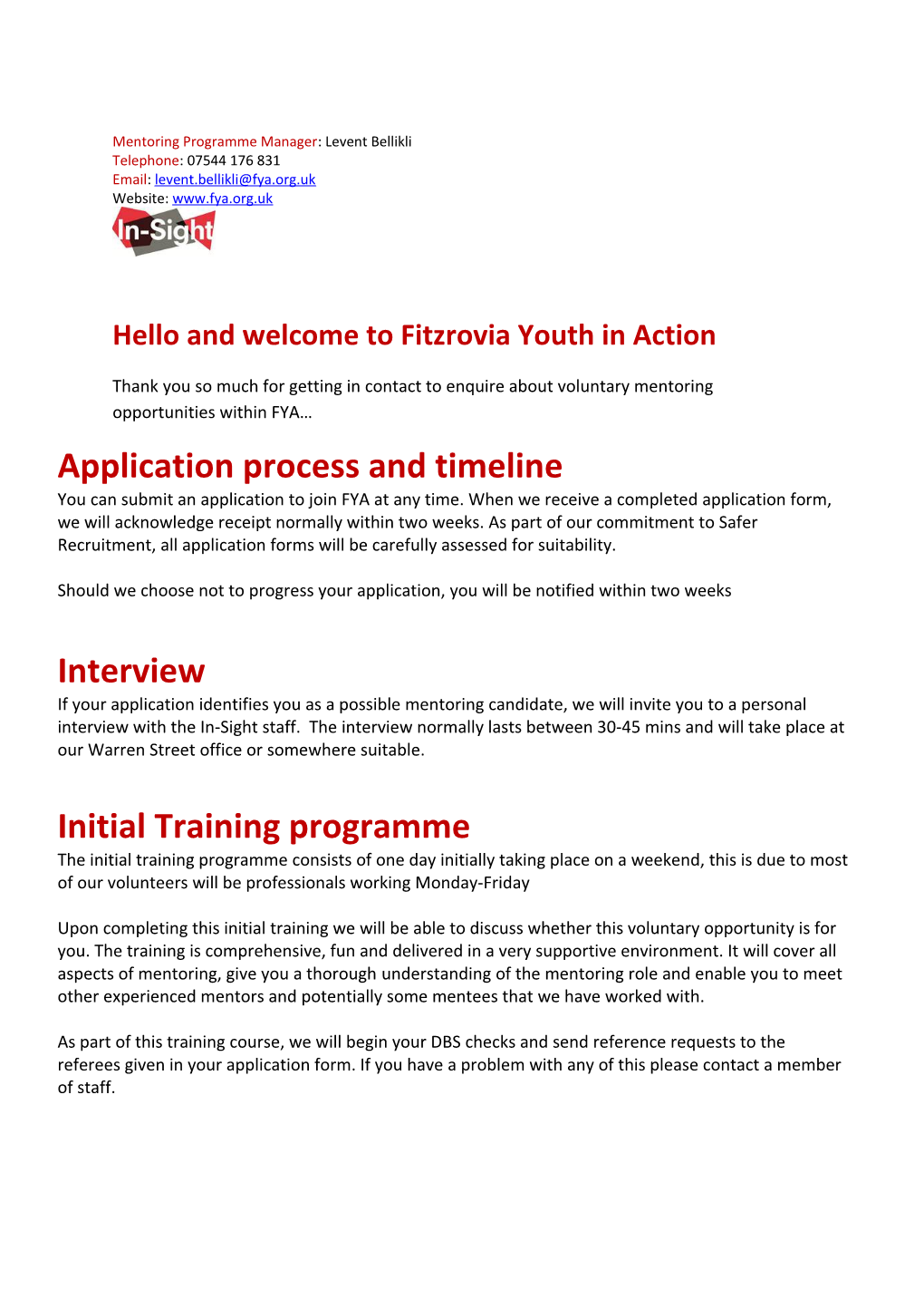 Hello and Welcome to Fitzrovia Youth in Action