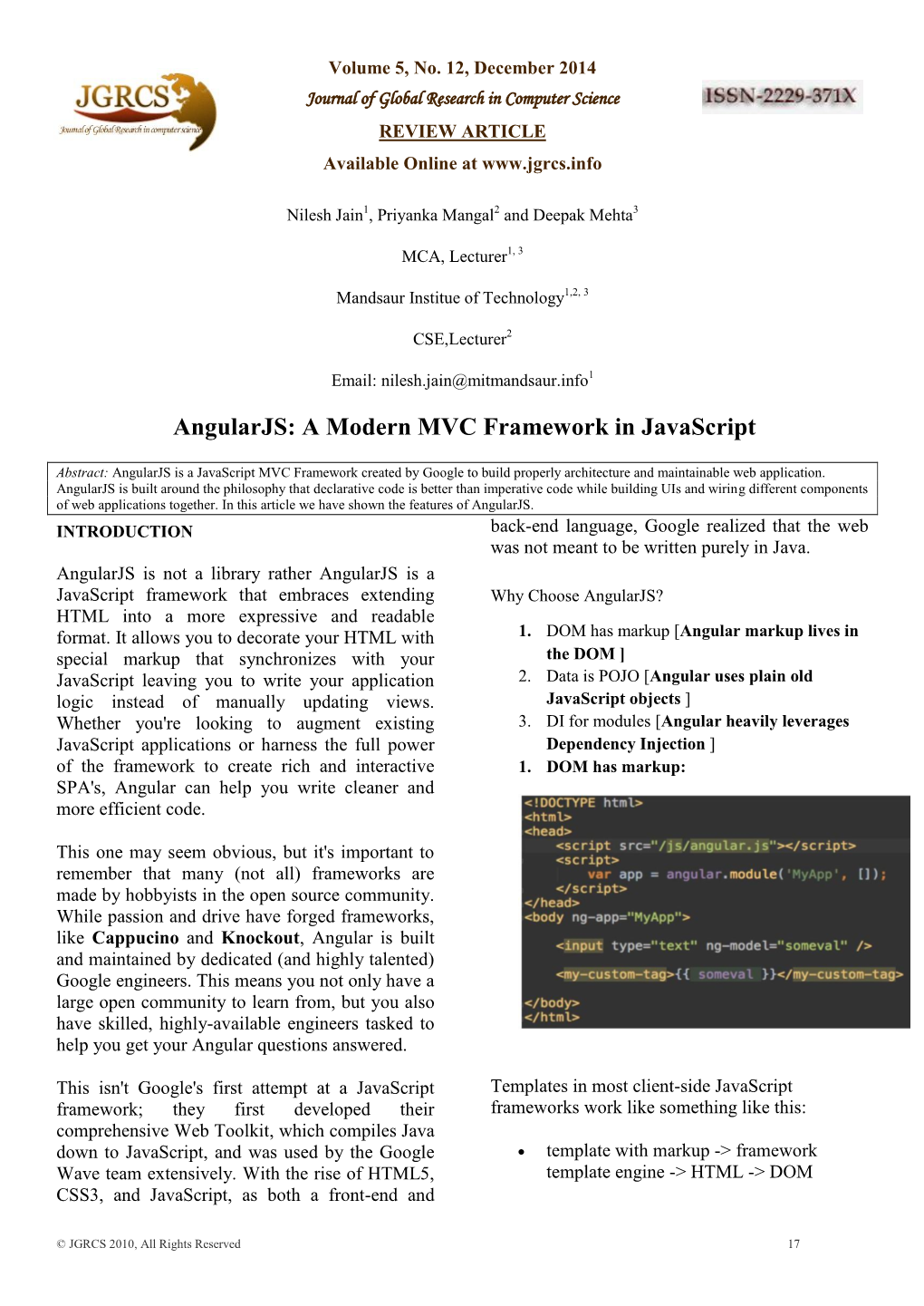 Angularjs: a Modern MVC Framework in Javascript