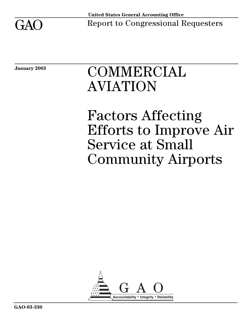 GAO-03-330 Commercial Aviation: Factors Affecting Efforts to Improve