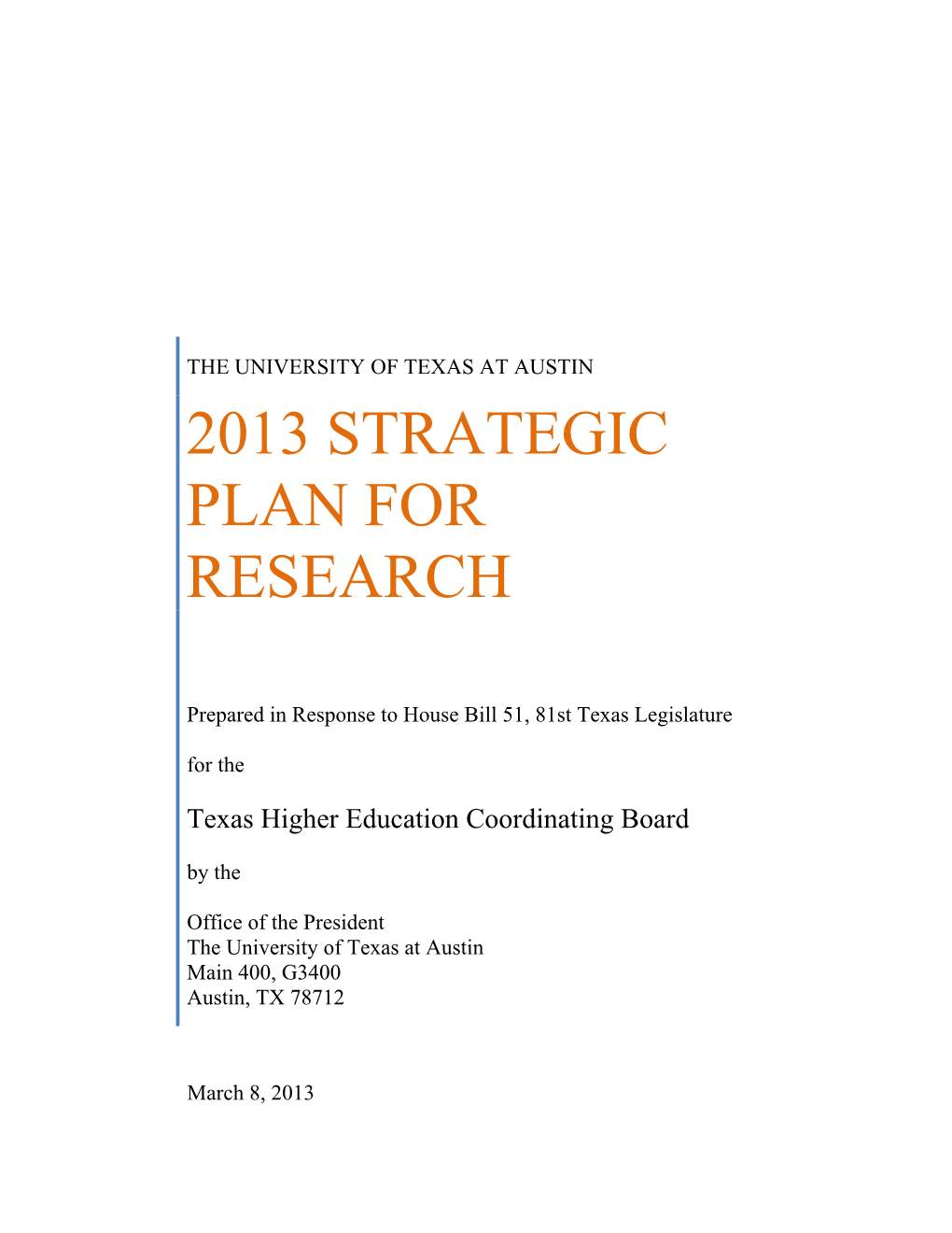UT Austin Strategic Plan March 2013