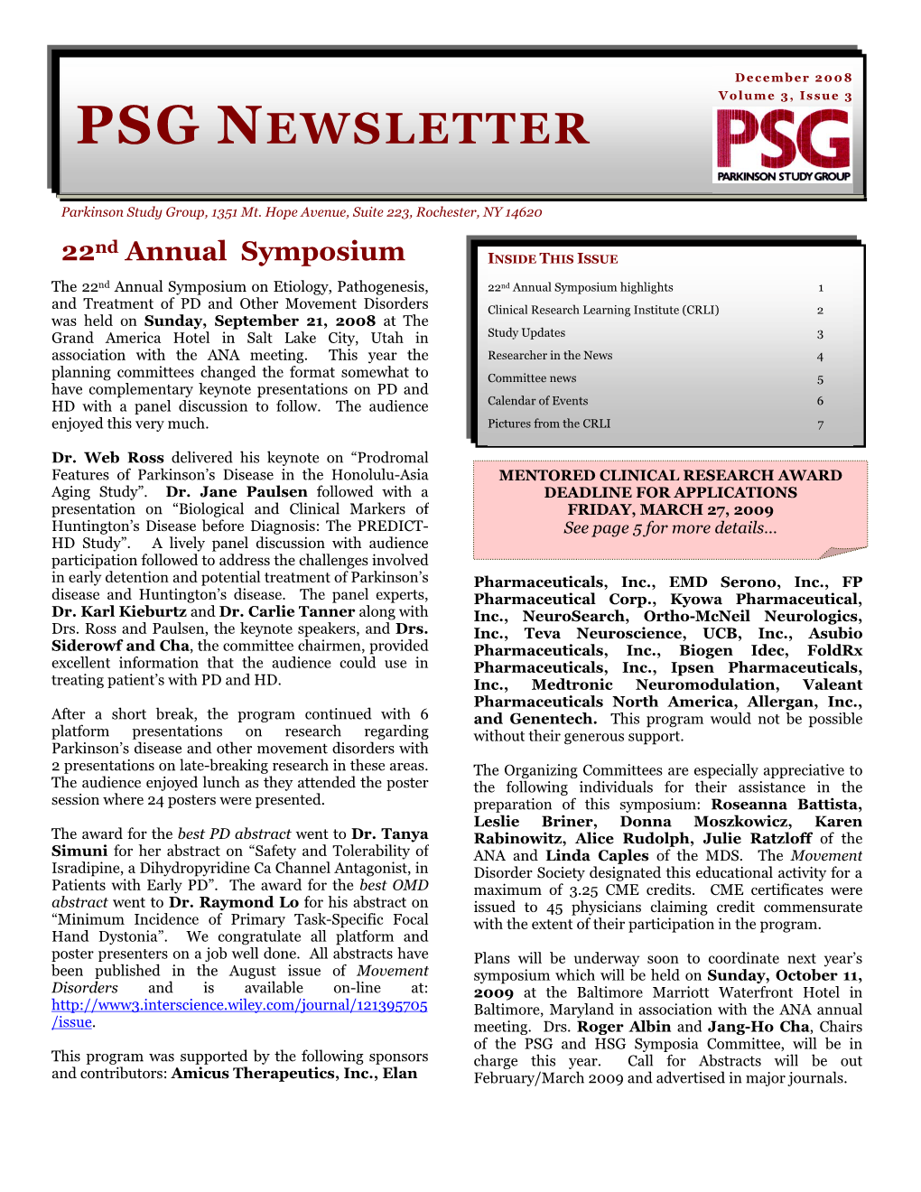 PSG Newsletter