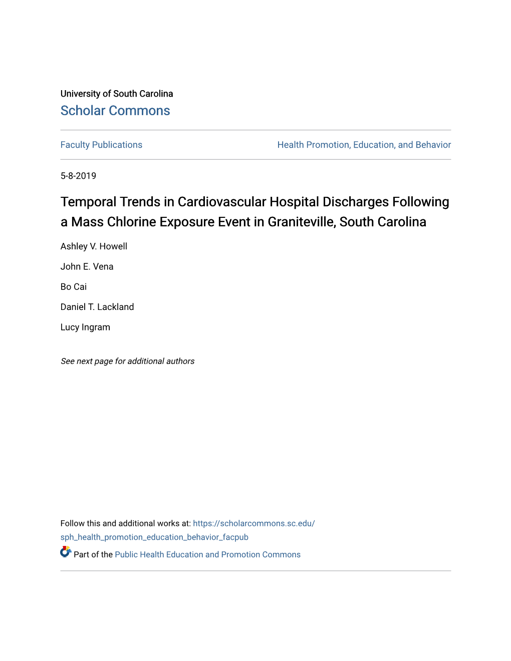 Temporal Trends in Cardiovascular Hospital Discharges Following a Mass Chlorine Exposure Event in Graniteville, South Carolina