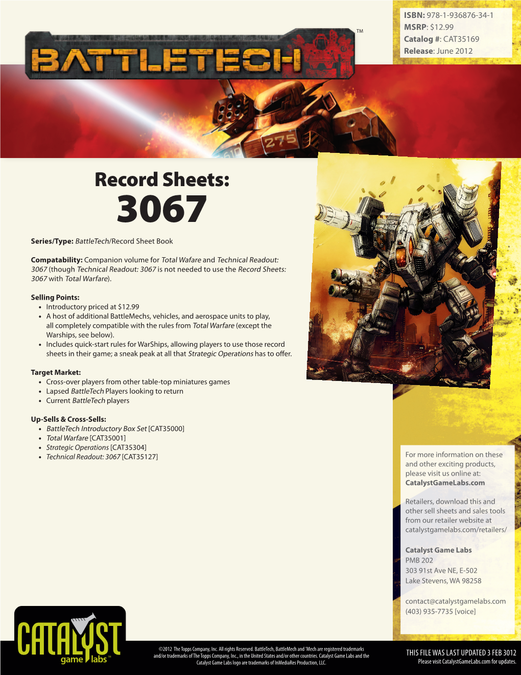 Record Sheets: 3067 Series/Type: Battletech/Record Sheet Book