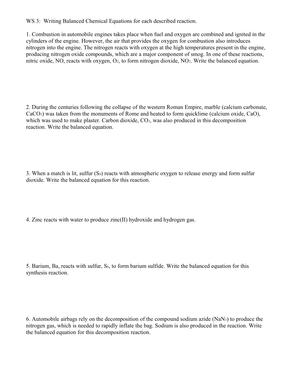 Balancing Chemical Equations