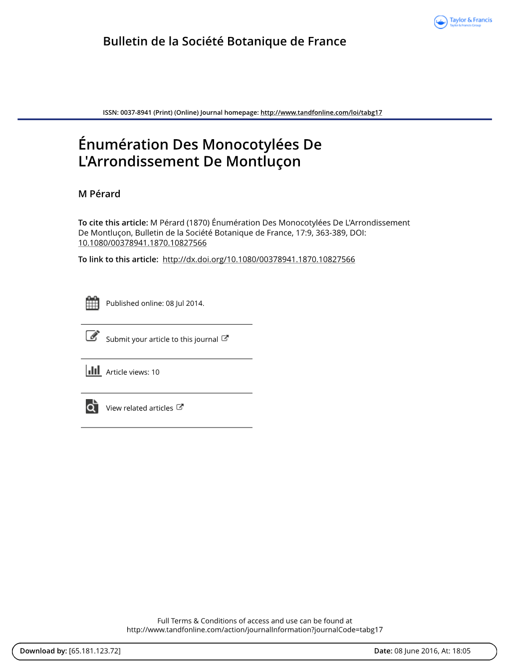 Énumération Des Monocotylées De L'arrondissement De Montluçon