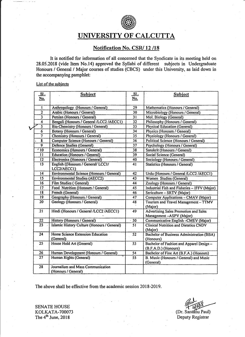 Undergraduate Syllabus --- Biochemistry