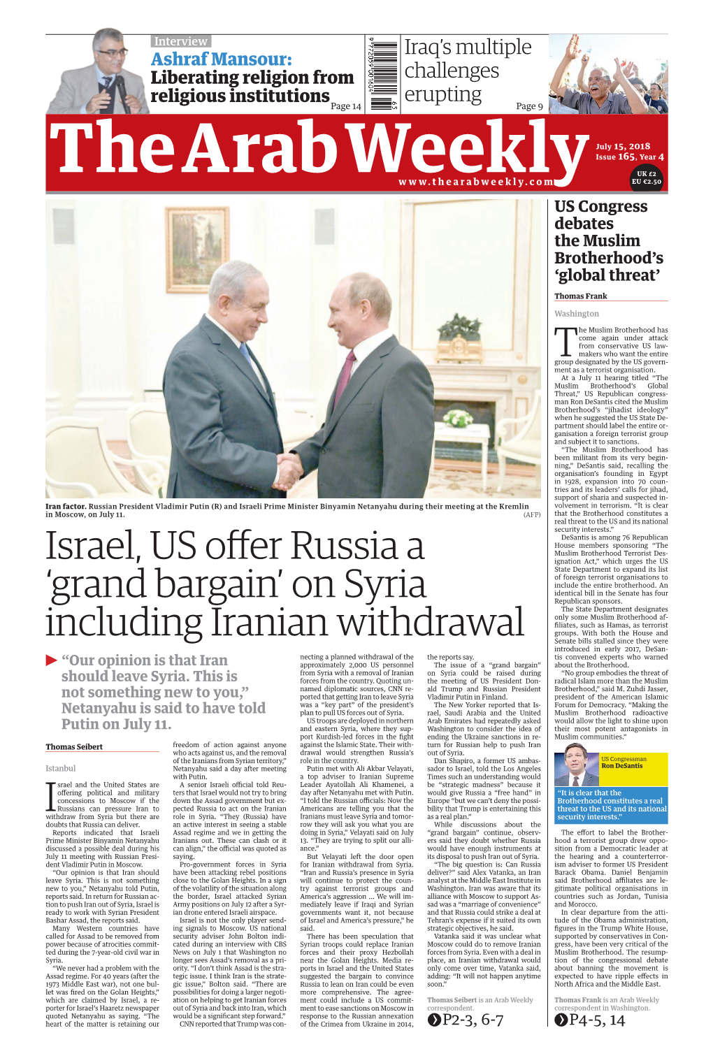 Israel, US Offer Russia a 'Grand Bargain' on Syria Including Iranian