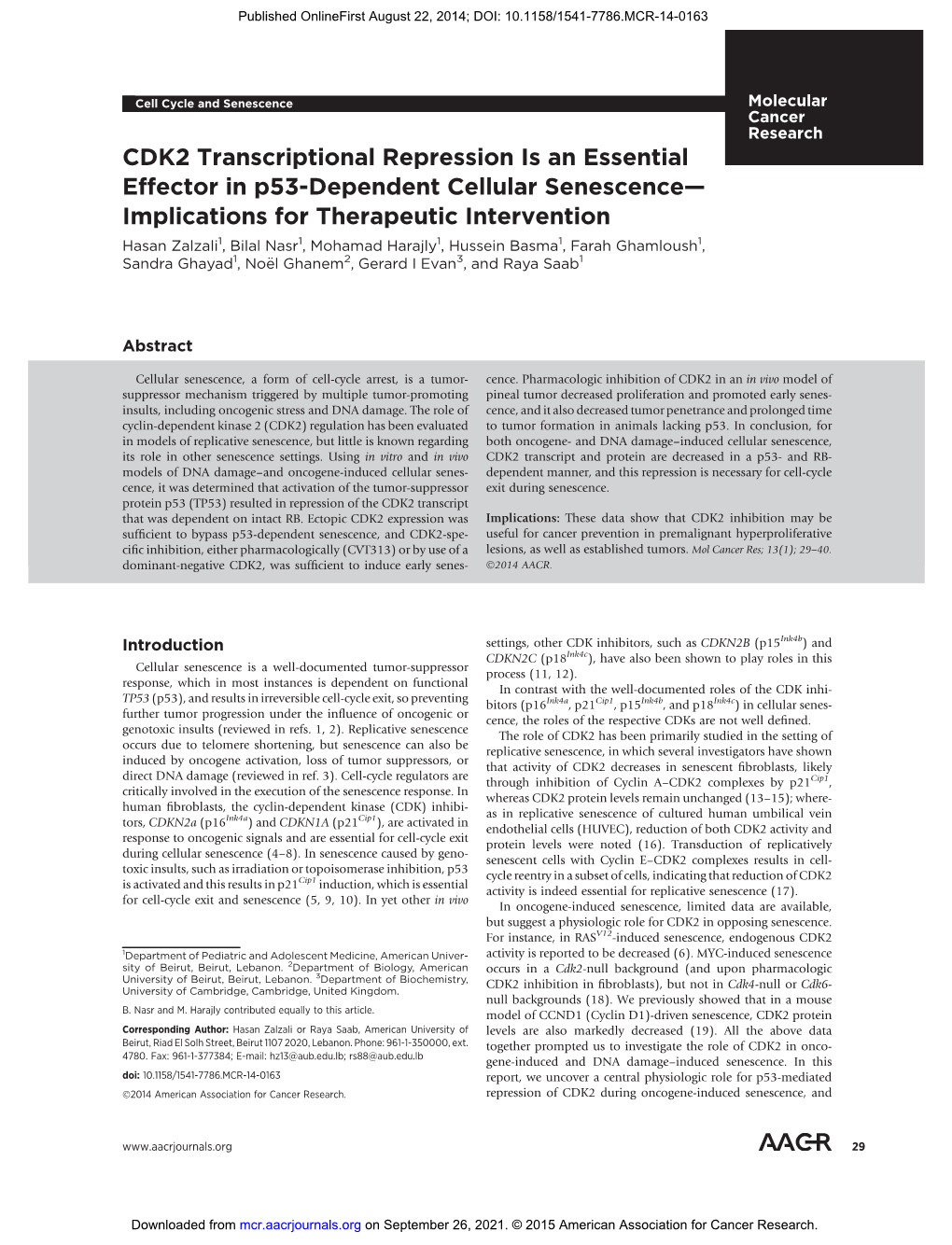 CDK2 Transcriptional Repression Is an Essential Effector in P53