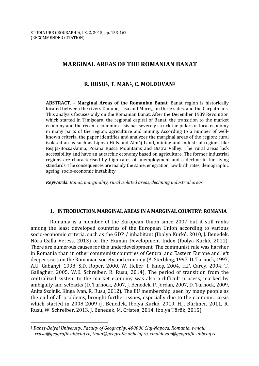 Marginal Areas of the Romanian Banat