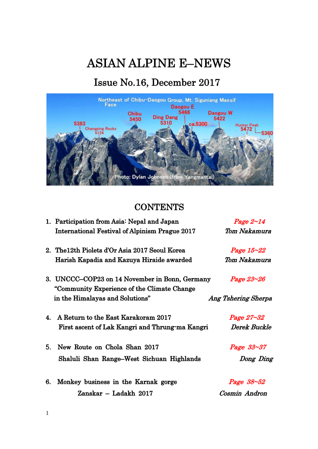 ASIAN ALPINE E–NEWS Issue No.16, December 2017