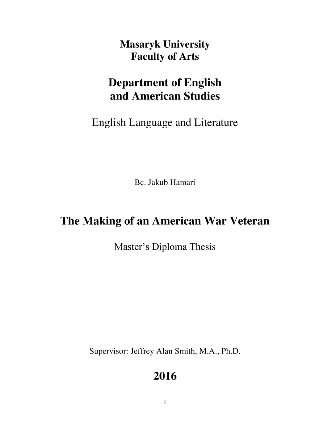 Department of English and American Studies the Making