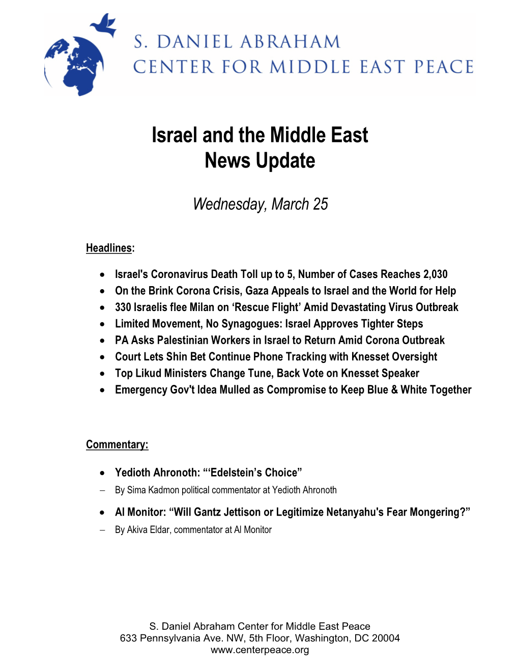 Israel and the Middle East News Update