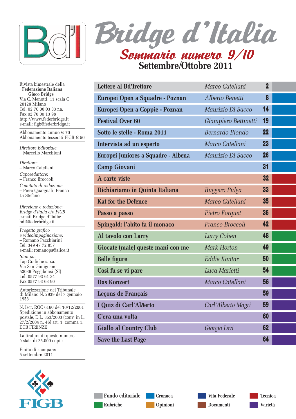 Sommario Numero 9/10 Settembre/Ottobre 2011