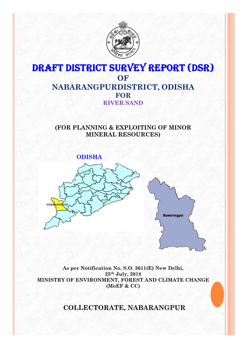 Draft District Survey Report (Dsr) of Nabarangpurdistrict, Odisha for River Sand