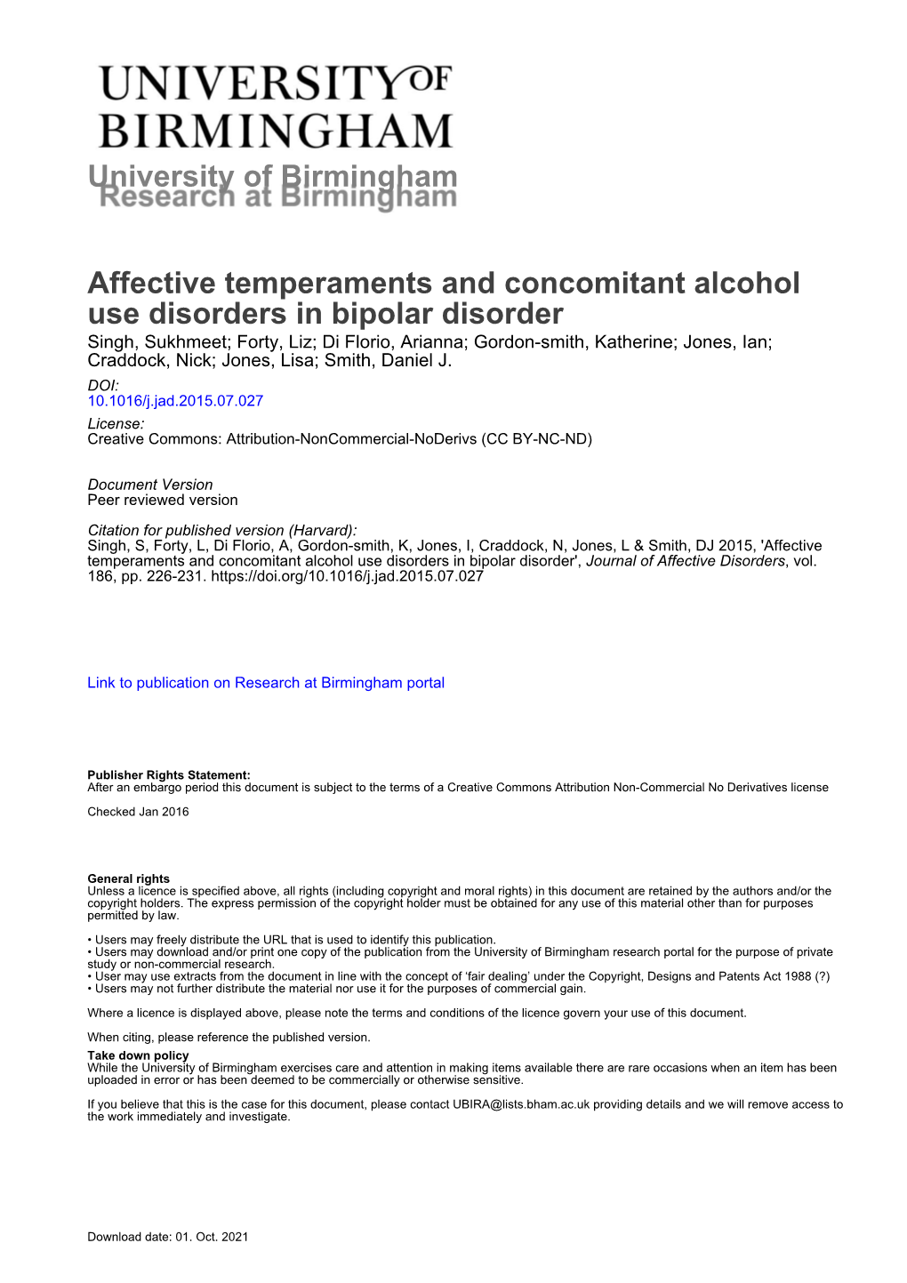 Affective Temperaments and Concomitant Alcohol Use Disorders