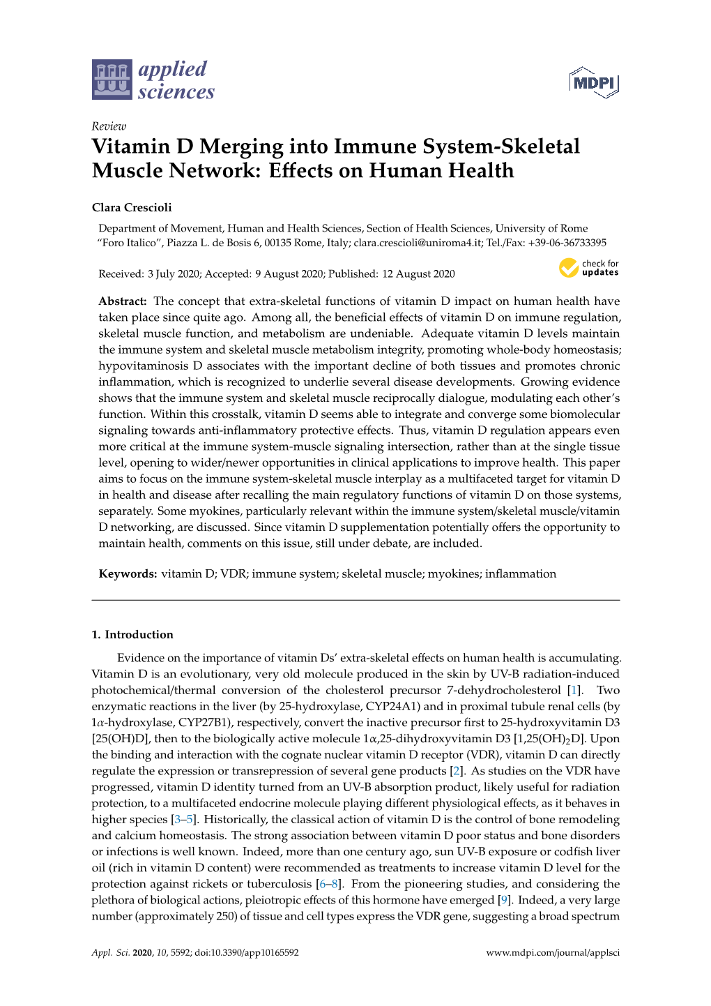 Vitamin D Merging Into Immune System-Skeletal Muscle Network: Eﬀects on Human Health