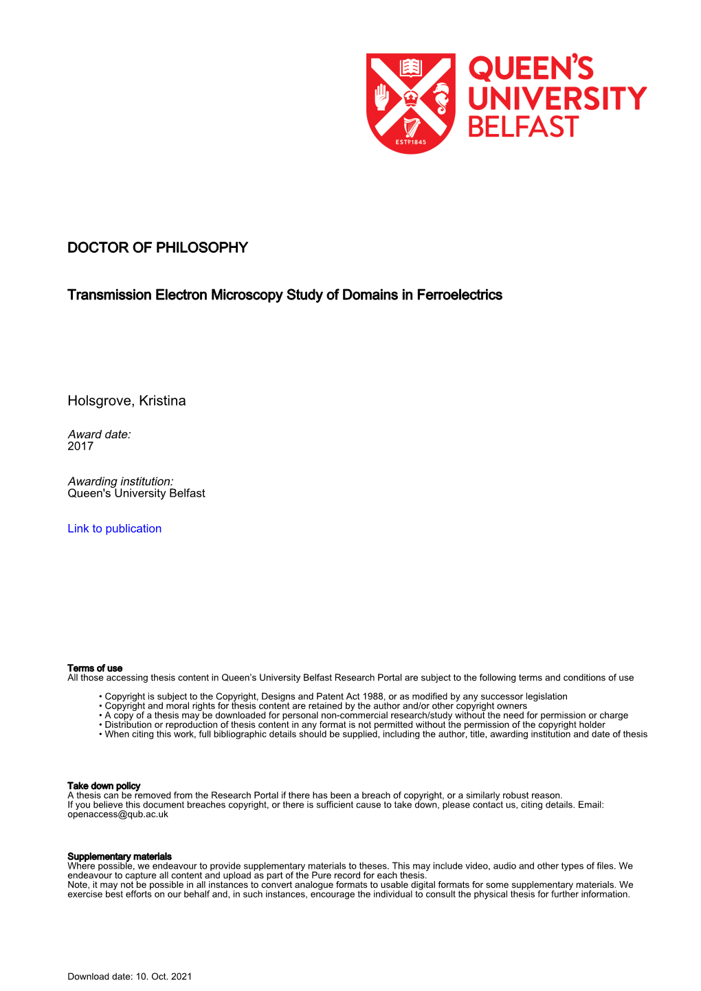 Transmission Electron Microscopy Study of Domains in Ferroelectrics