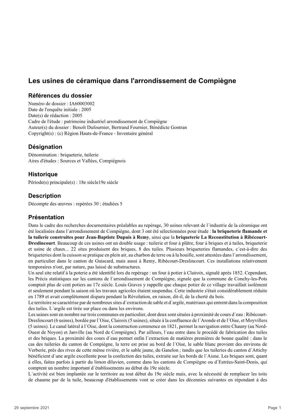 Les Usines De Céramique Dans L'arrondissement De Compiègne