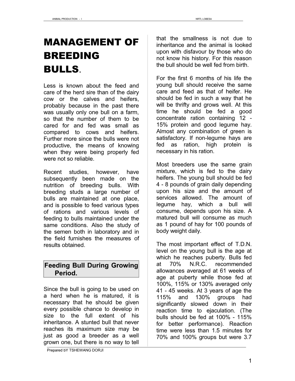 Management of Breeding Bulls